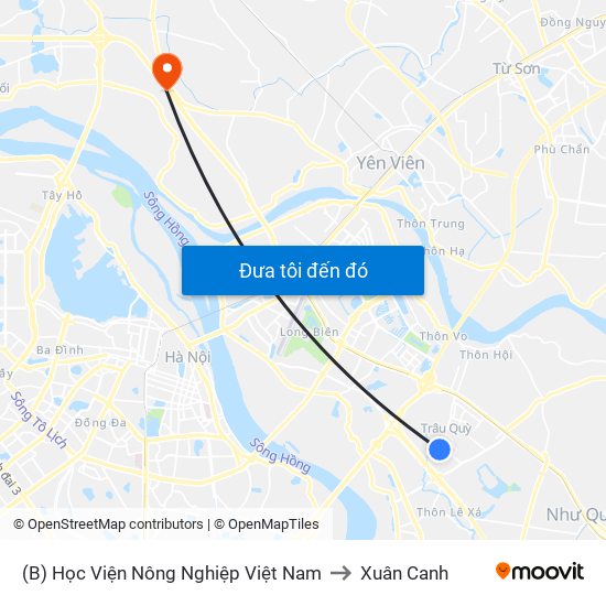 (B) Học Viện Nông Nghiệp Việt Nam to Xuân Canh map