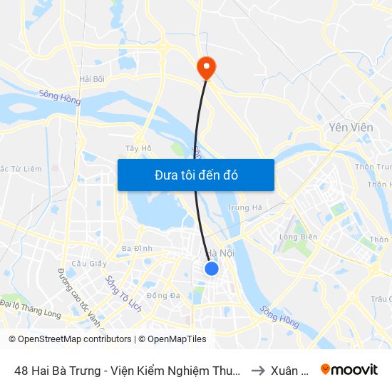 48 Hai Bà Trưng - Viện Kiểm Nghiệm Thuốc Trung Ương to Xuân Canh map