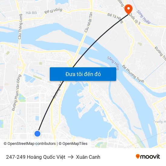 247-249 Hoàng Quốc Việt to Xuân Canh map