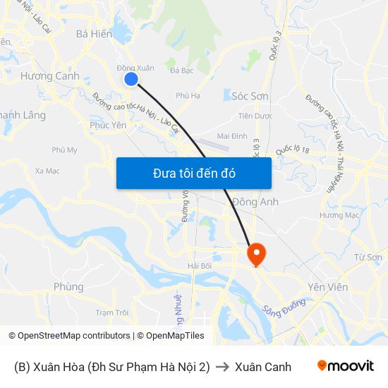 (B) Xuân Hòa (Đh Sư Phạm Hà Nội 2) to Xuân Canh map