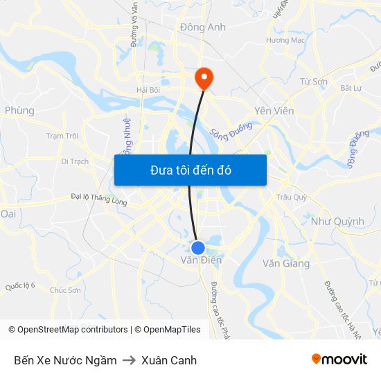 Bến Xe Nước Ngầm to Xuân Canh map