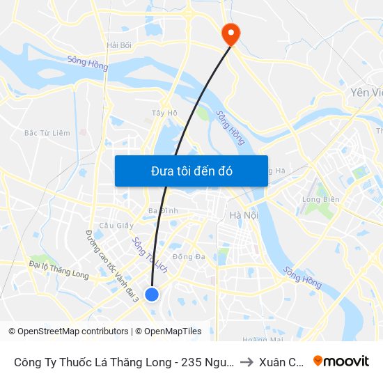 Công Ty Thuốc Lá Thăng Long - 235 Nguyễn Trãi to Xuân Canh map