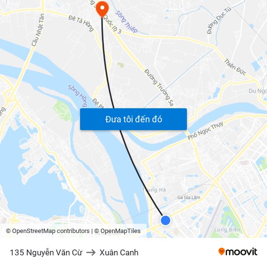 135 Nguyễn Văn Cừ to Xuân Canh map