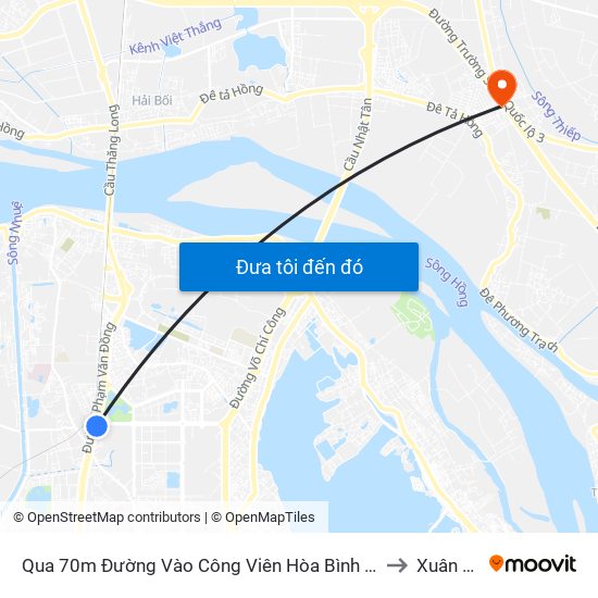 Qua 70m Đường Vào Công Viên Hòa Bình - Phạm Văn Đồng to Xuân Canh map