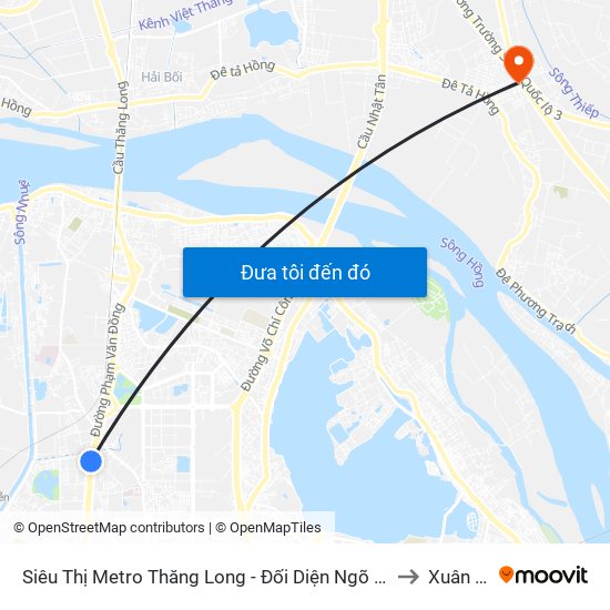 Siêu Thị Metro Thăng Long - Đối Diện Ngõ 599 Phạm Văn Đồng to Xuân Canh map