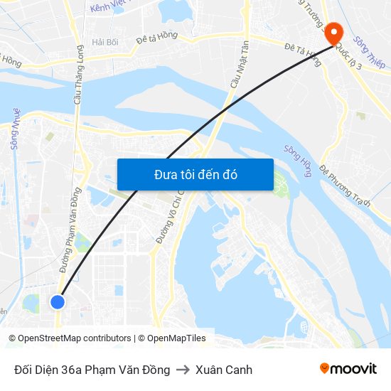 Đối Diện 36a Phạm Văn Đồng to Xuân Canh map