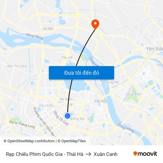 Rạp Chiếu Phim Quốc Gia - Thái Hà to Xuân Canh map