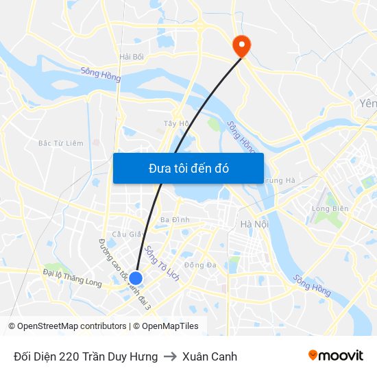 Đối Diện 220 Trần Duy Hưng to Xuân Canh map