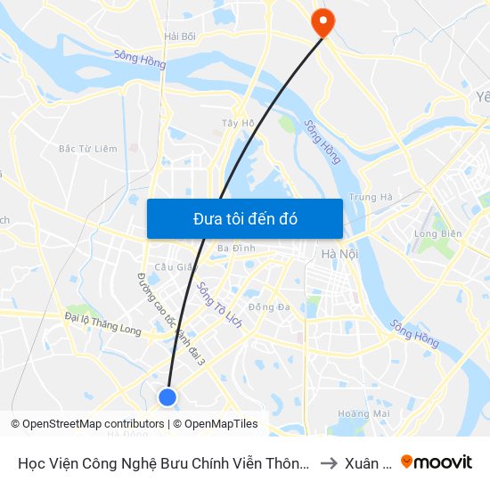 Học Viện Công Nghệ Bưu Chính Viễn Thông - Trần Phú (Hà Đông) to Xuân Canh map