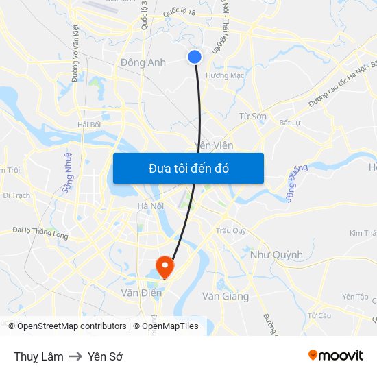 Thuỵ Lâm to Yên Sở map