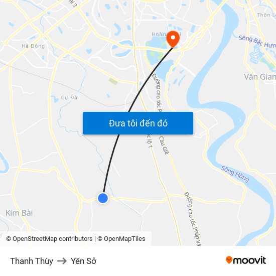 Thanh Thùy to Yên Sở map