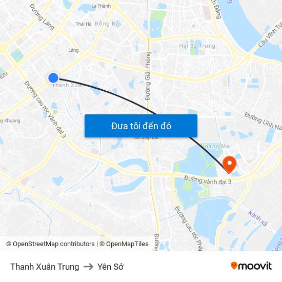 Thanh Xuân Trung to Yên Sở map