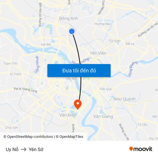 Uy Nỗ to Yên Sở map