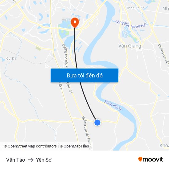 Vân Tảo to Yên Sở map