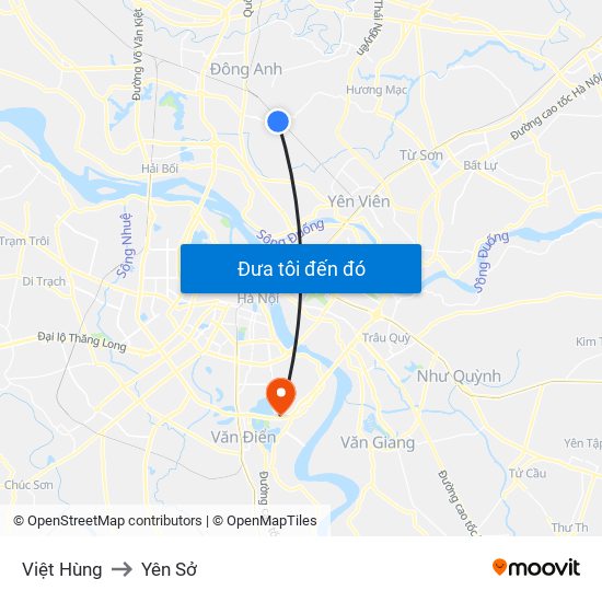 Việt Hùng to Yên Sở map