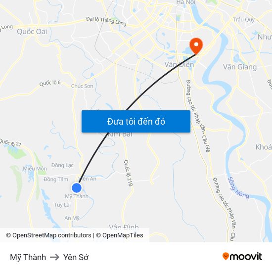 Mỹ Thành to Yên Sở map