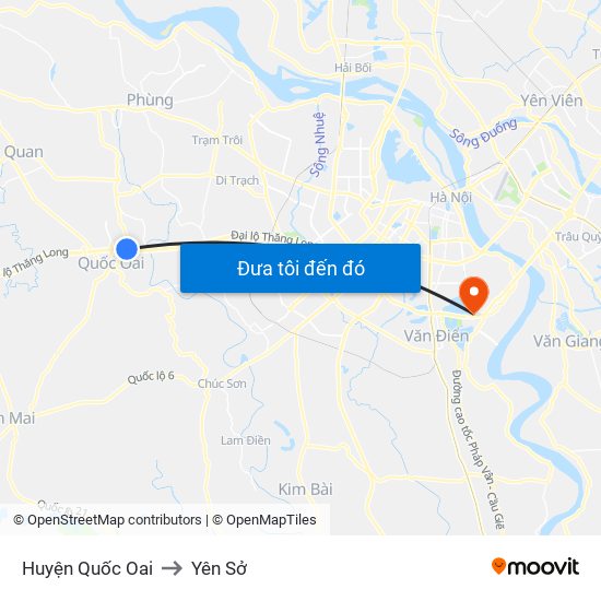Huyện Quốc Oai to Yên Sở map