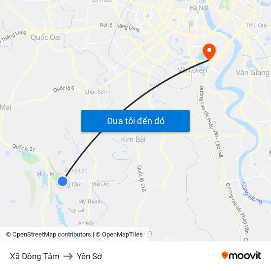 Xã Đồng Tâm to Yên Sở map