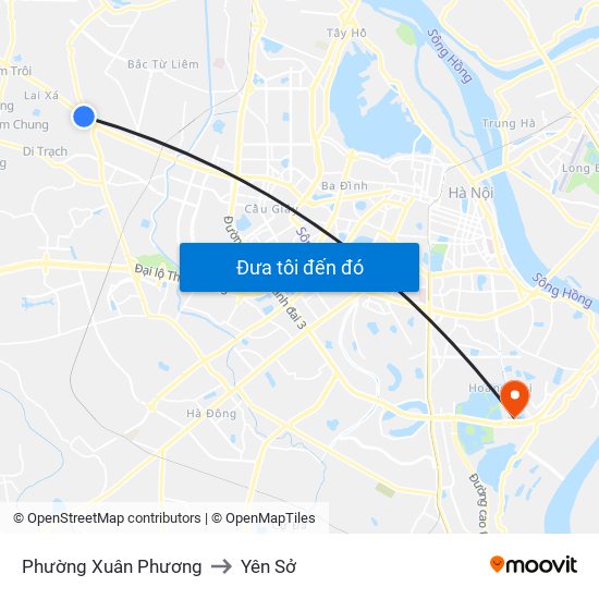 Phường Xuân Phương to Yên Sở map