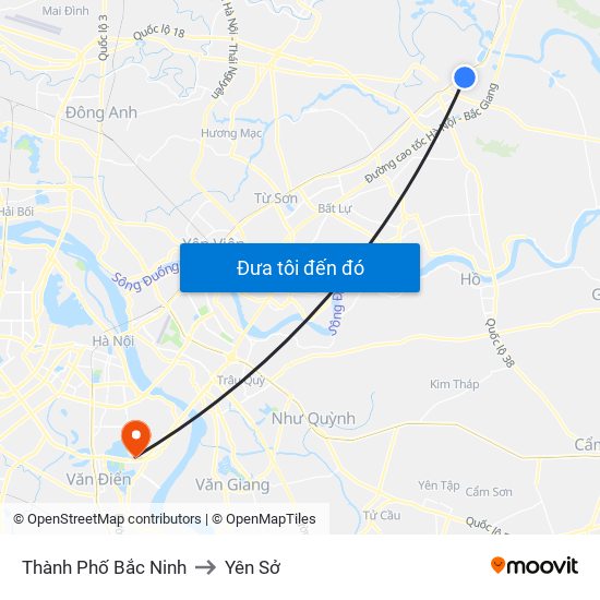 Thành Phố Bắc Ninh to Yên Sở map