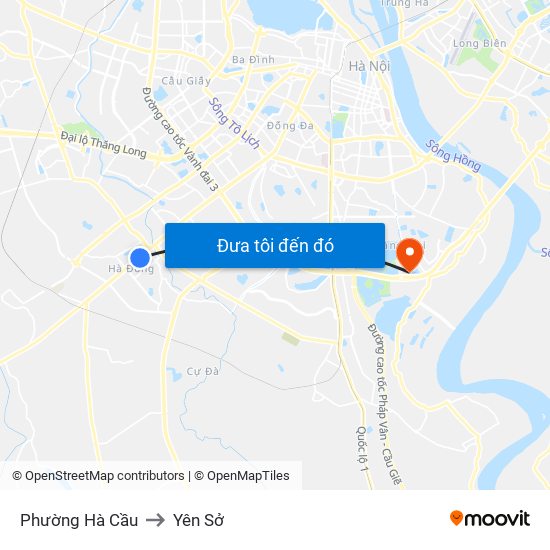 Phường Hà Cầu to Yên Sở map