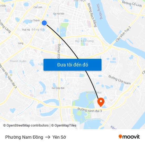 Phường Nam Đồng to Yên Sở map