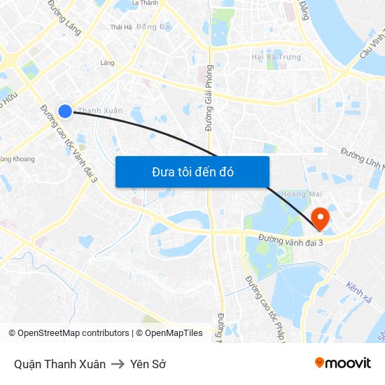 Quận Thanh Xuân to Yên Sở map