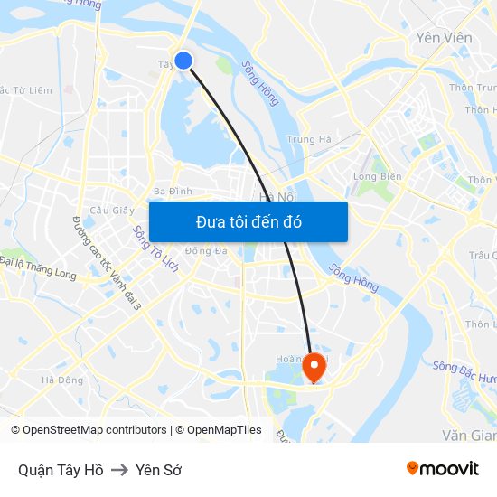 Quận Tây Hồ to Yên Sở map