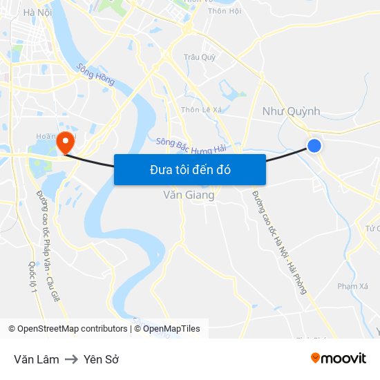 Văn Lâm to Yên Sở map