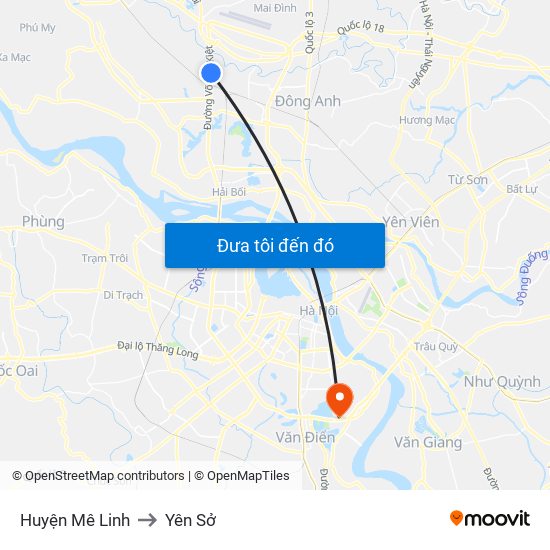 Huyện Mê Linh to Yên Sở map