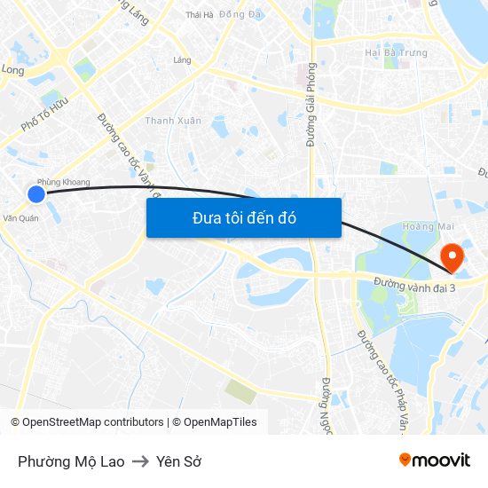 Phường Mộ Lao to Yên Sở map