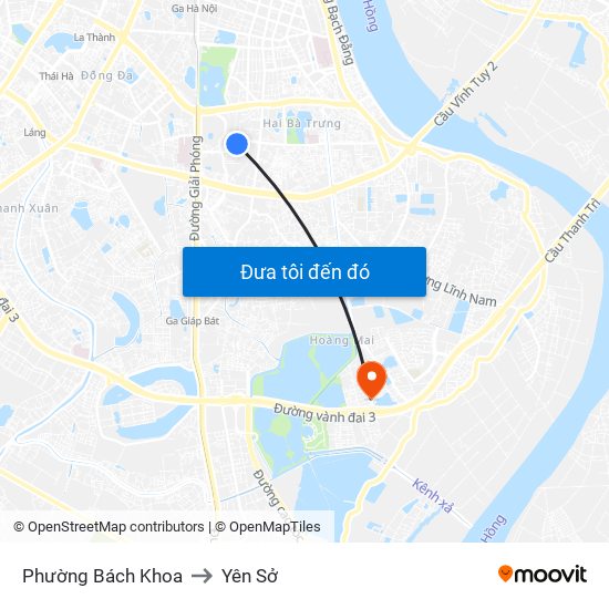 Phường Bách Khoa to Yên Sở map