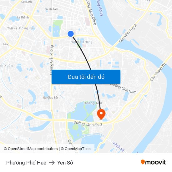 Phường Phố Huế to Yên Sở map