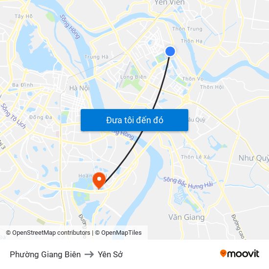 Phường Giang Biên to Yên Sở map