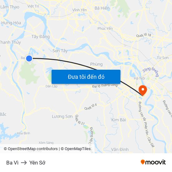 Ba Vì to Yên Sở map