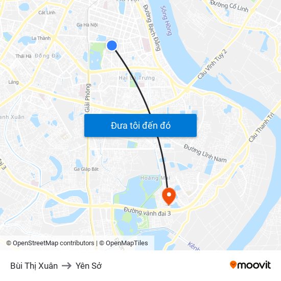 Bùi Thị Xuân to Yên Sở map