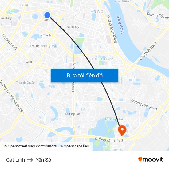 Cát Linh to Yên Sở map