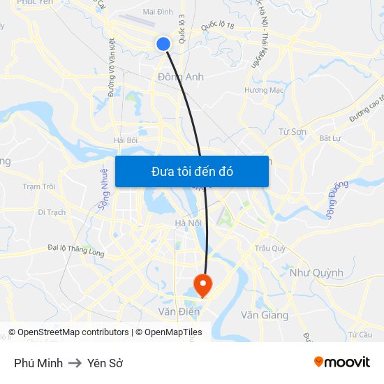 Phú Minh to Yên Sở map