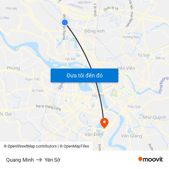 Quang Minh to Yên Sở map