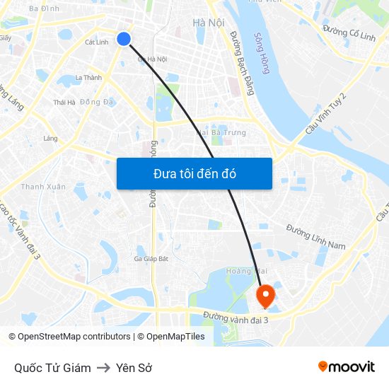 Quốc Tử Giám to Yên Sở map