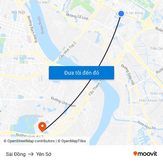 Sài Đồng to Yên Sở map