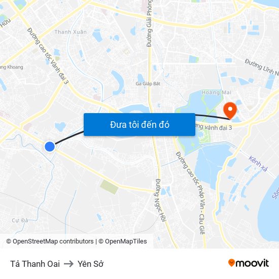 Tả Thanh Oai to Yên Sở map