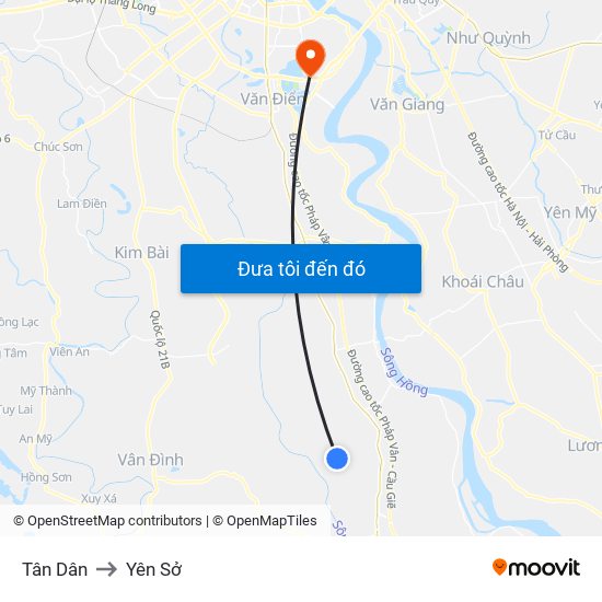 Tân Dân to Yên Sở map