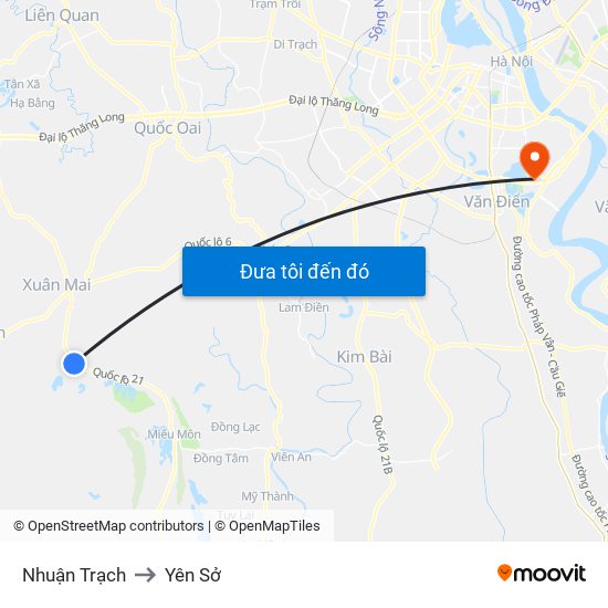 Nhuận Trạch to Yên Sở map