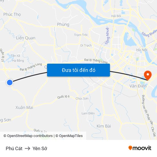 Phú Cát to Yên Sở map