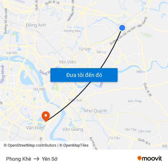 Phong Khê to Yên Sở map