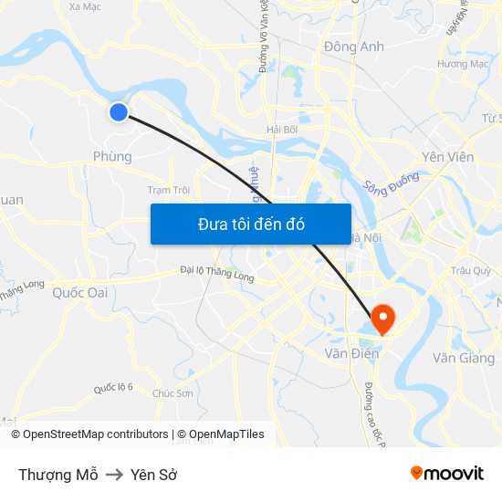 Thượng Mỗ to Yên Sở map