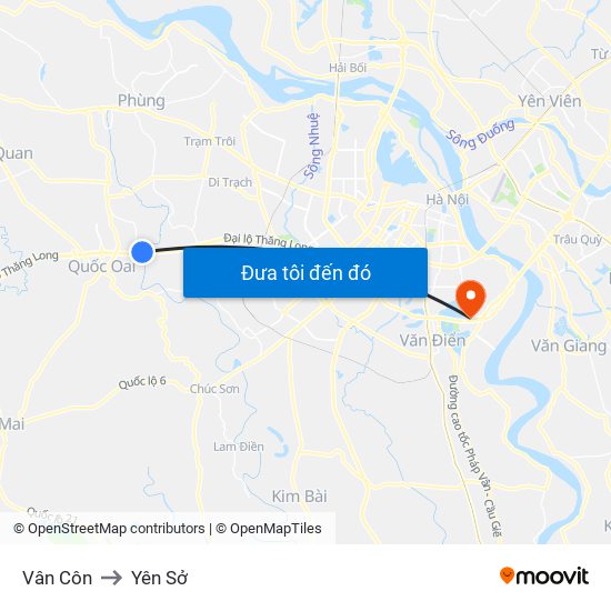 Vân Côn to Yên Sở map