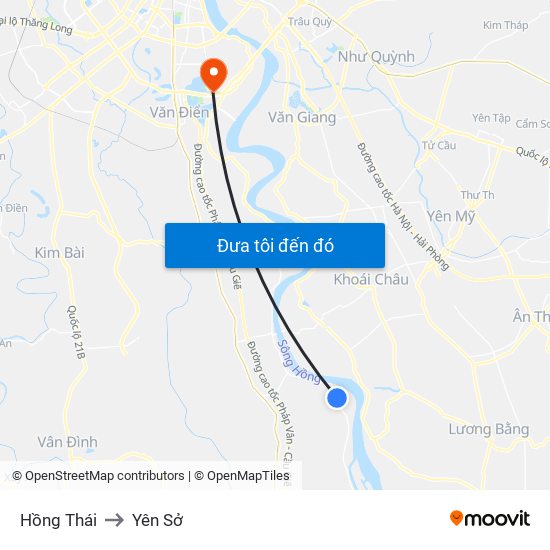 Hồng Thái to Yên Sở map