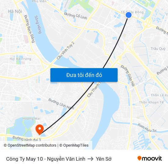 Công Ty May 10 - Nguyễn Văn Linh to Yên Sở map